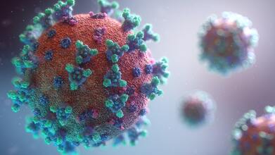 A computer generated rendering of the SARS-CoV-2 virus
