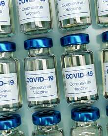 Several vials of the COVID-19 vaccine are shown